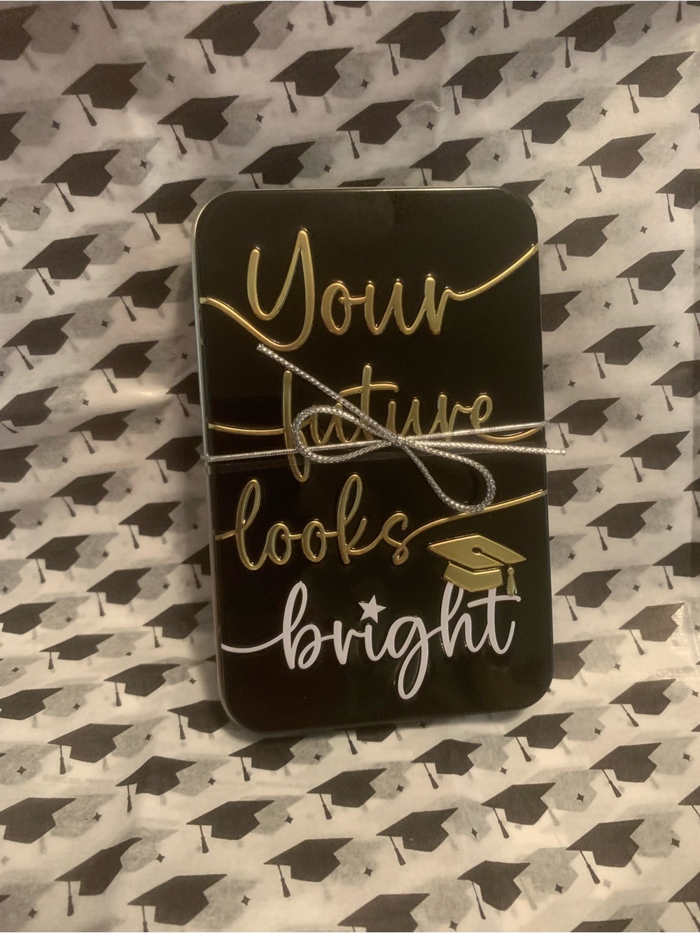 'Your Future Looks Bright' Black Graduation Gift Tin